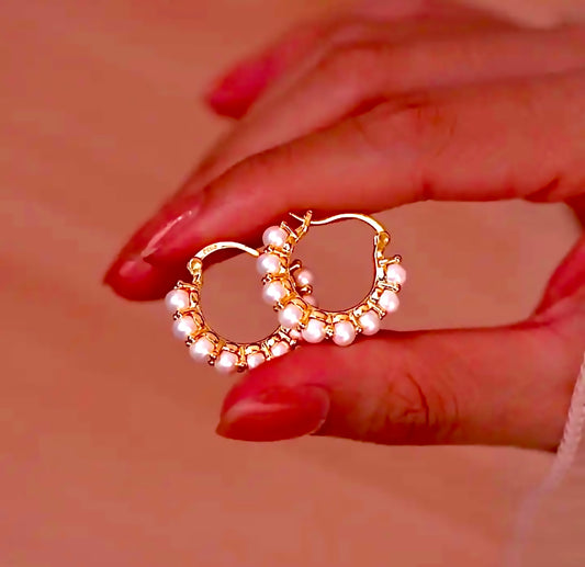 Elegant Pearl Hoop Earrings 14K Gold, 925 Sterling Silver